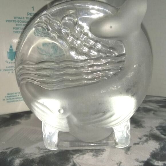 VOTIVE CANDLEHOLDER  PARTY LITE Ocean Scene with WHALE  Round Glass VINTAGE - Picture 2 of 2